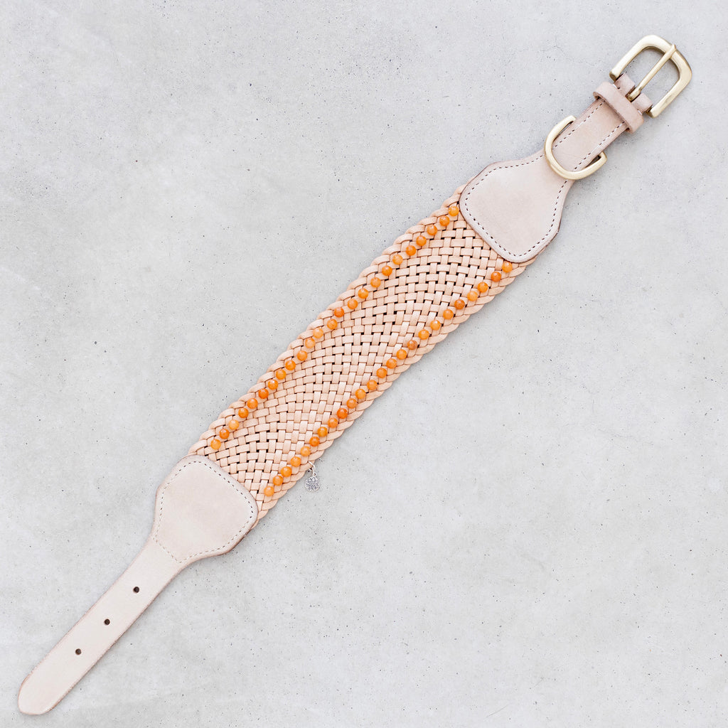 Koiran leveä nahkapanta oransseilla aventuriini kivillä