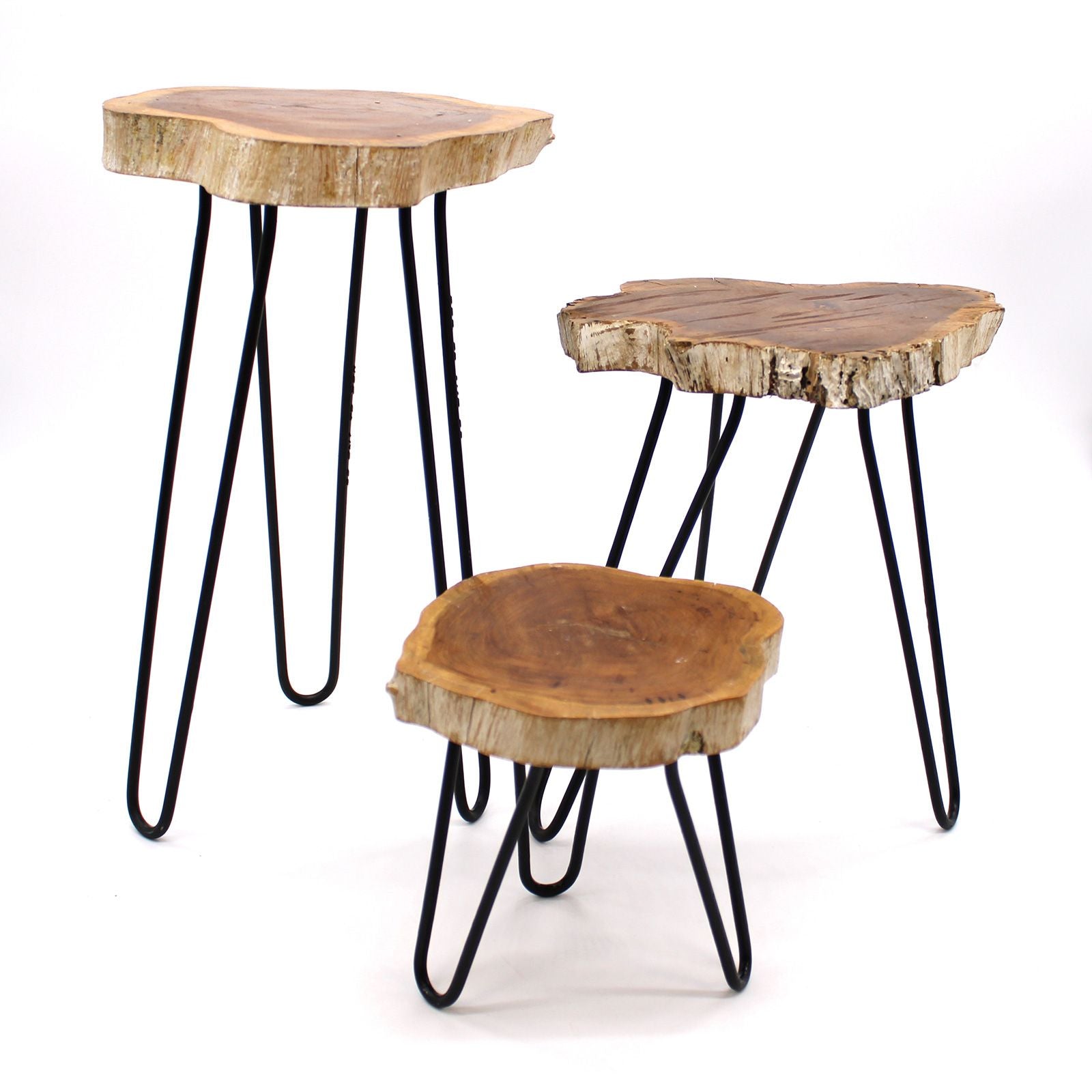 Trooppisesta puusta valmistetut kukkatelineet  3 kappaleen setti  - valkomaalatut