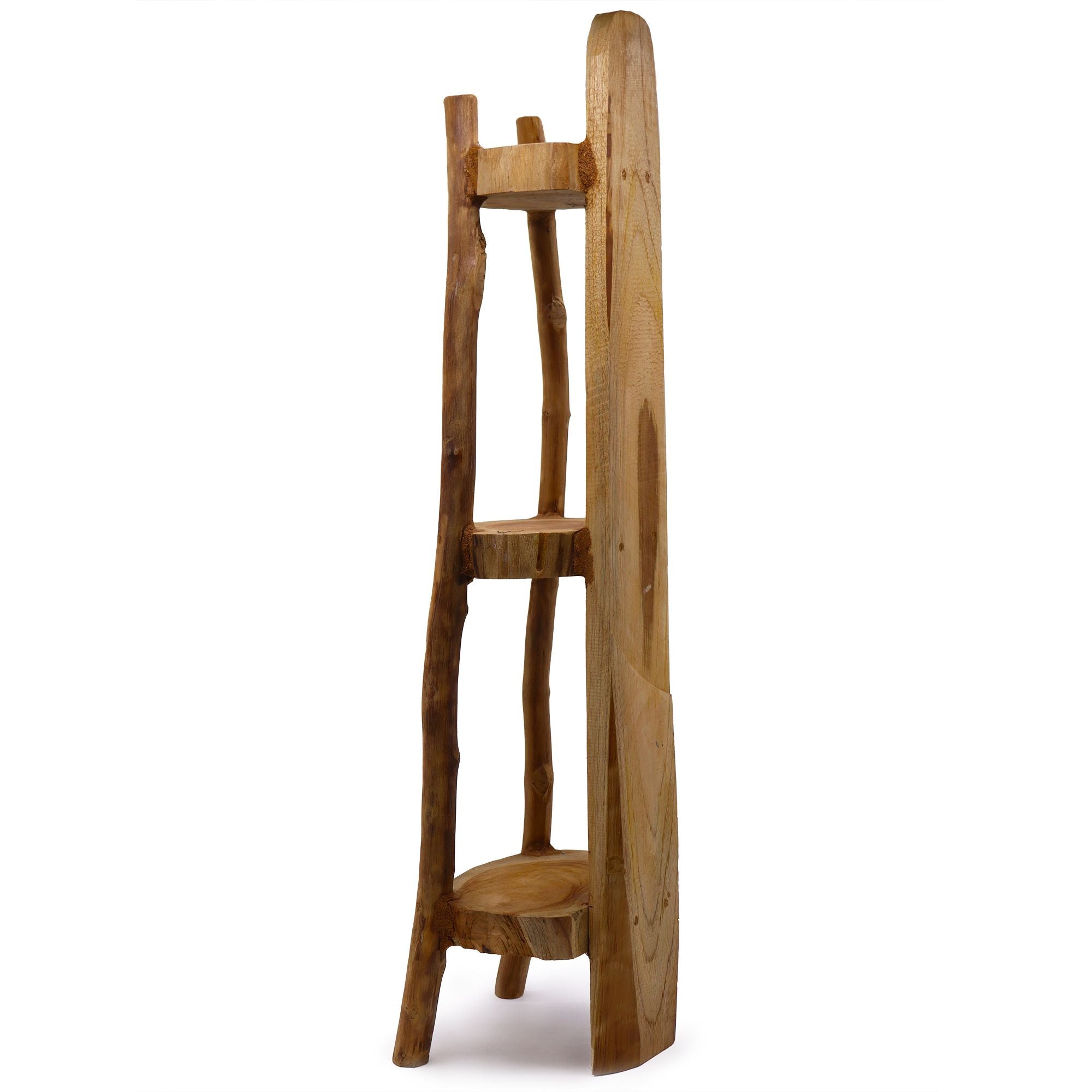Tiikkikulmateline, 3 hyllyä - 90 cm korkea